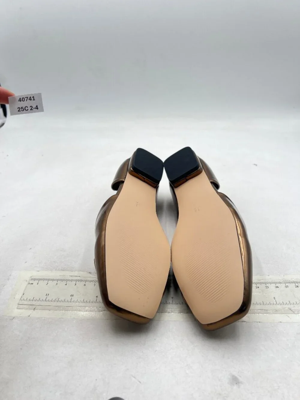 Gold Side Cut Block Low Heel Square Toe Slip On Shoe Working Shopping Party